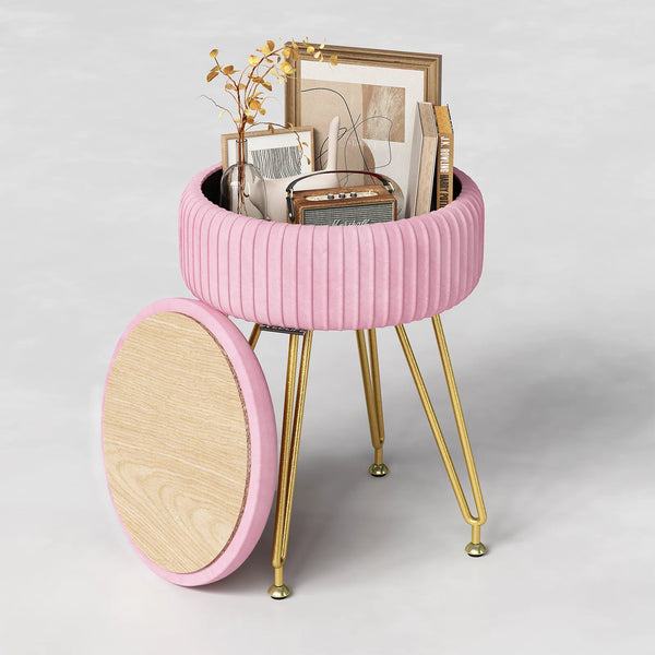 Velvet Vanity Stool Chair with Hidden Storage-Bedroom-Krewe Home Interiors