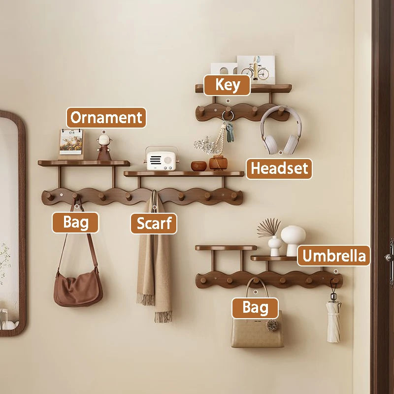 Wall-Mounted Bamboo Coat Rack with Hooks – Entryway Organizer-Home decor-Krewe Home Interiors